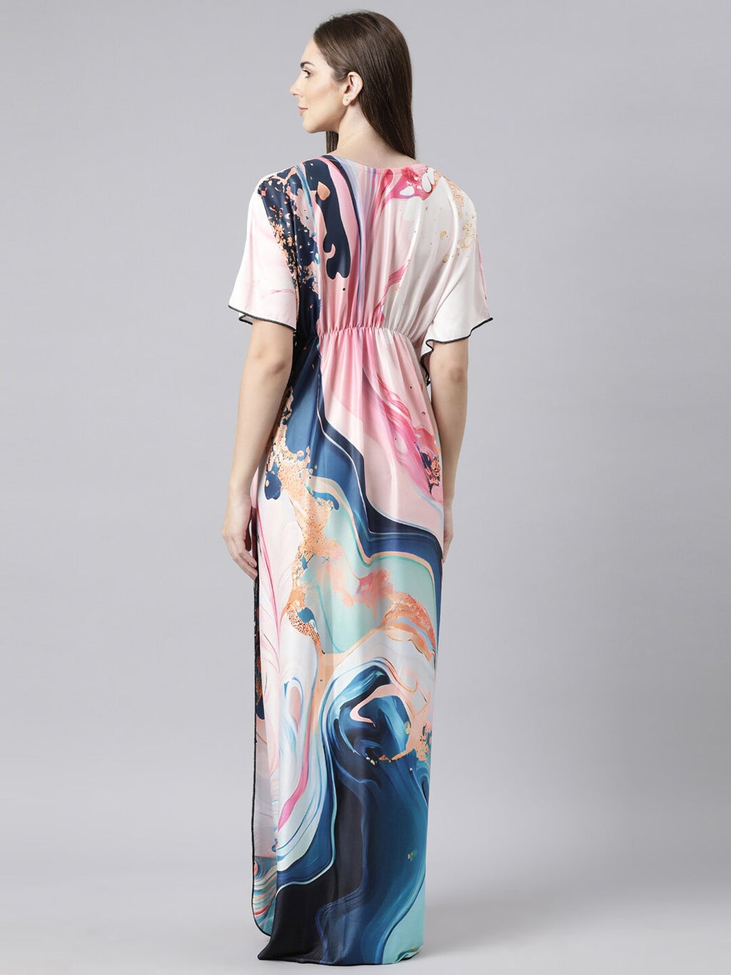 Women Printed Satin Kaftan Nightdress