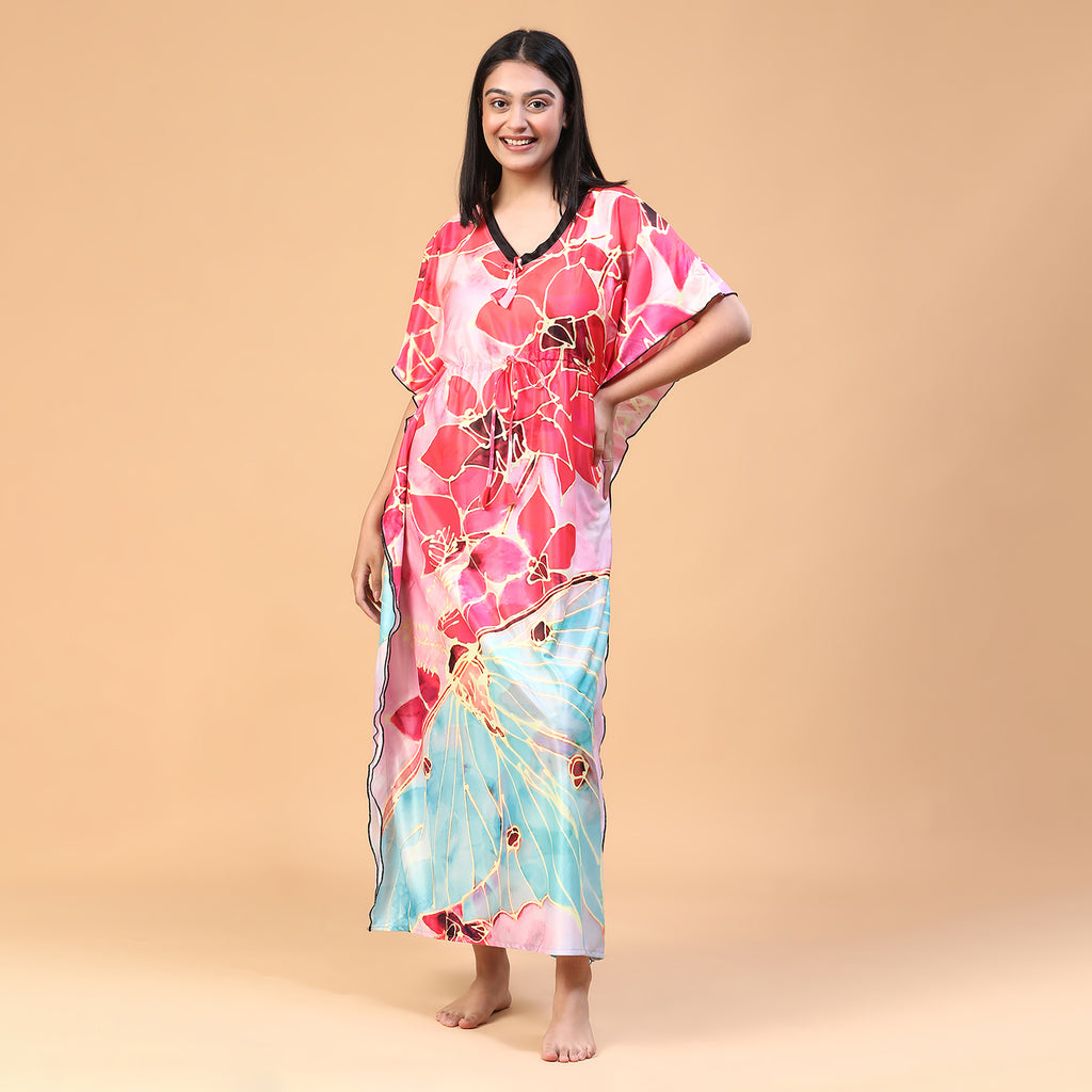 Women Printed V-neck Maxi Kaftan Nightdress
