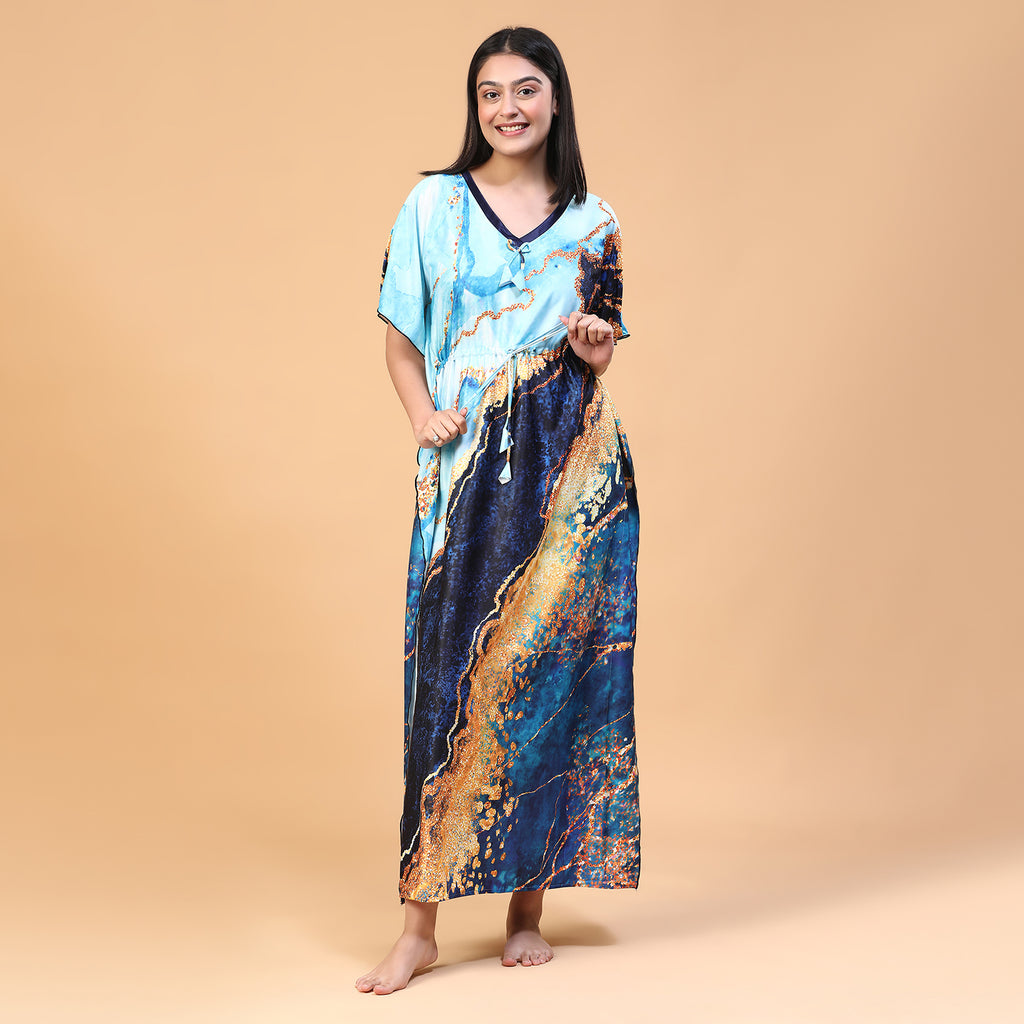 Women Printed V-neck Maxi Kaftan Nightdress