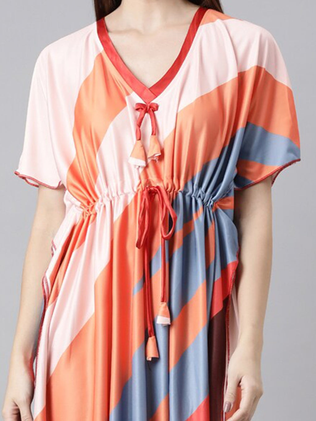 Women Printed V-neck Maxi Kaftan Nightdress