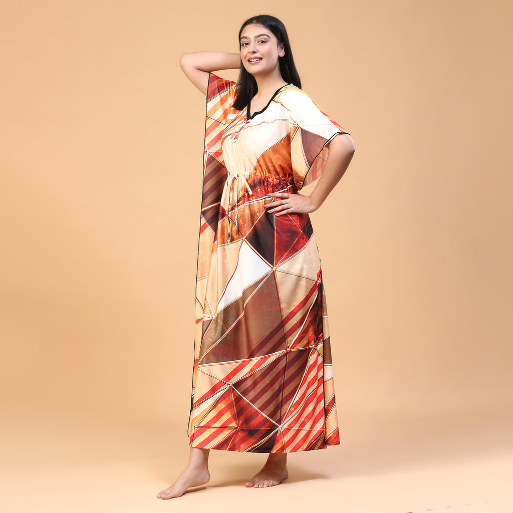 Women Printed V-neck Maxi Kaftan Nightdress