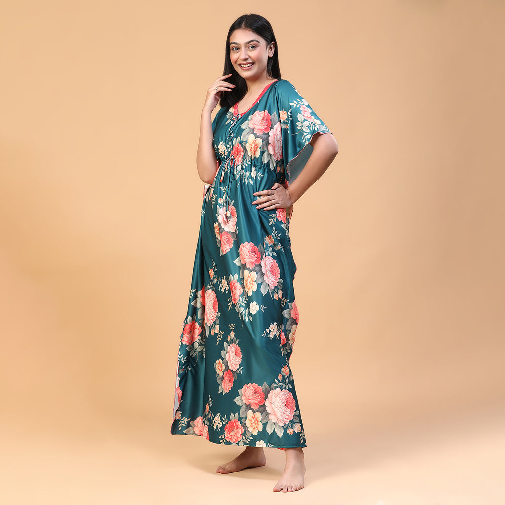 Women Printed V-neck Maxi Kaftan Nightdress