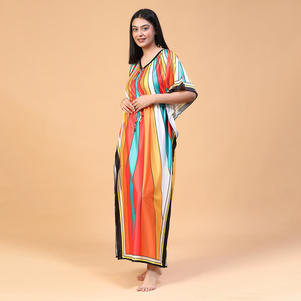 Women Printed V-neck Maxi Kaftan Nightdress