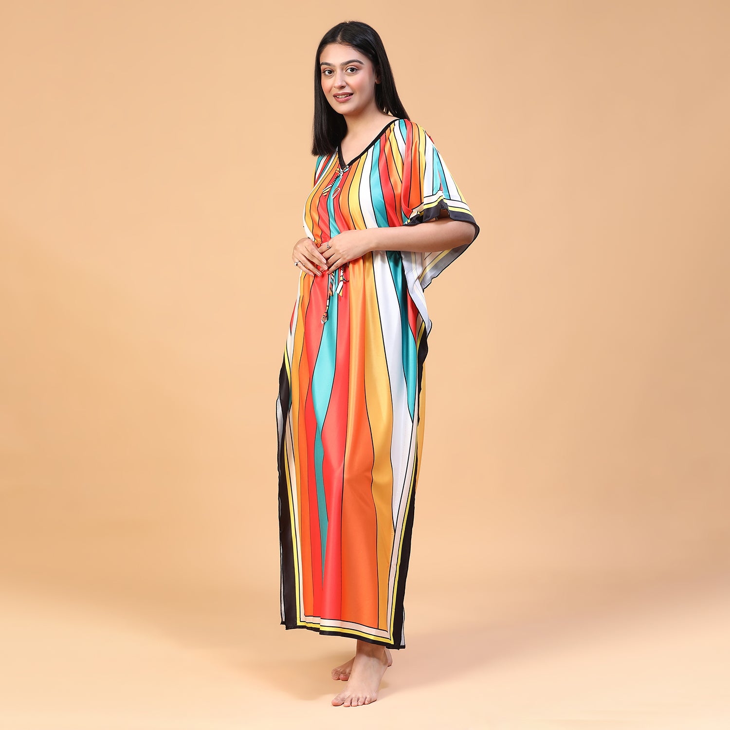 Women Printed V-neck Maxi Kaftan Nightdress