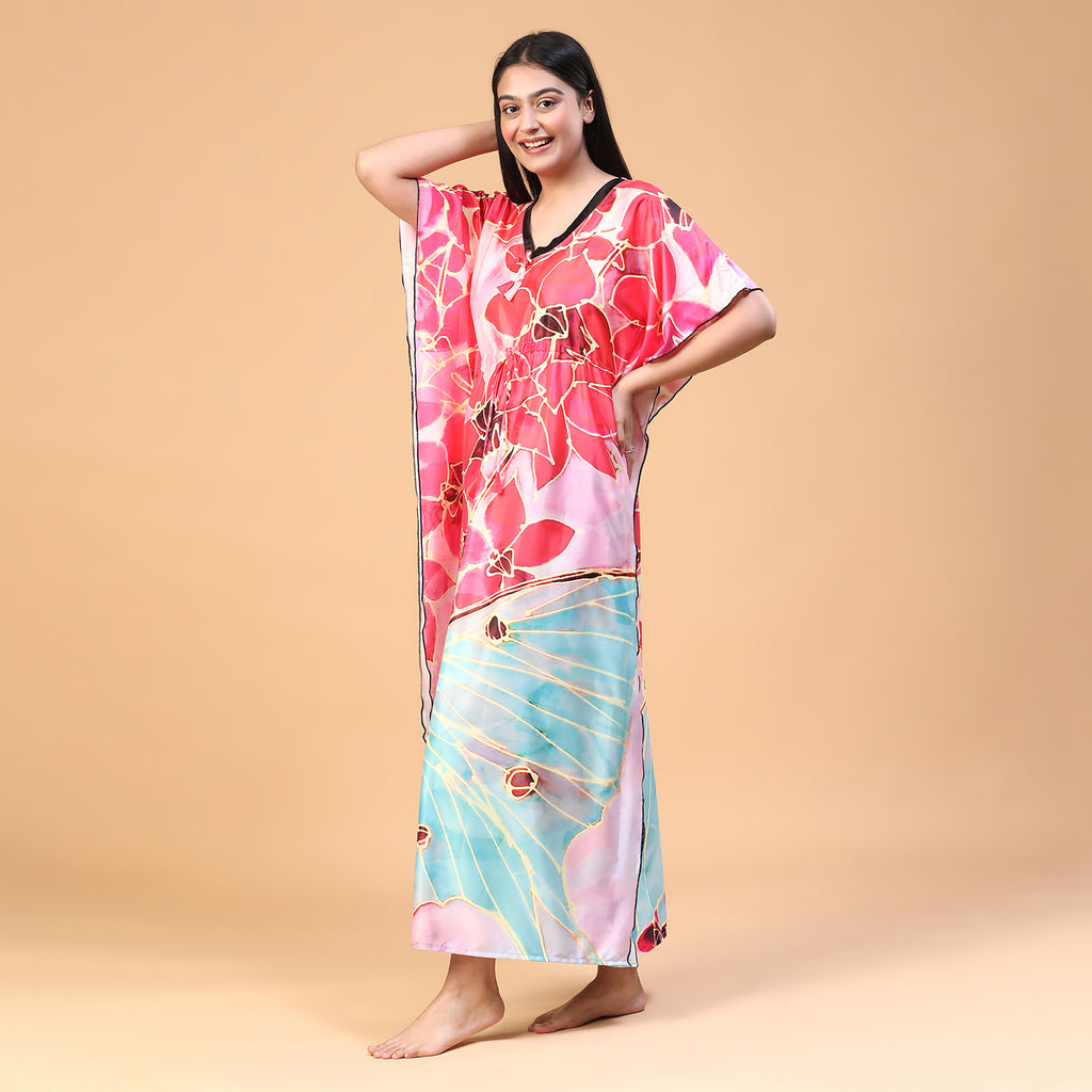Women Printed V-neck Maxi Kaftan Nightdress