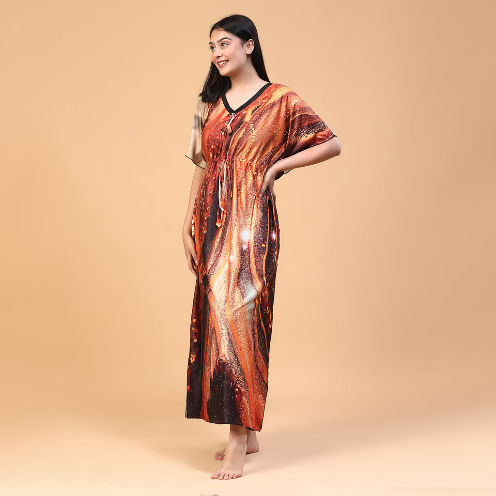 Women Printed V-neck Maxi Kaftan Nightdress