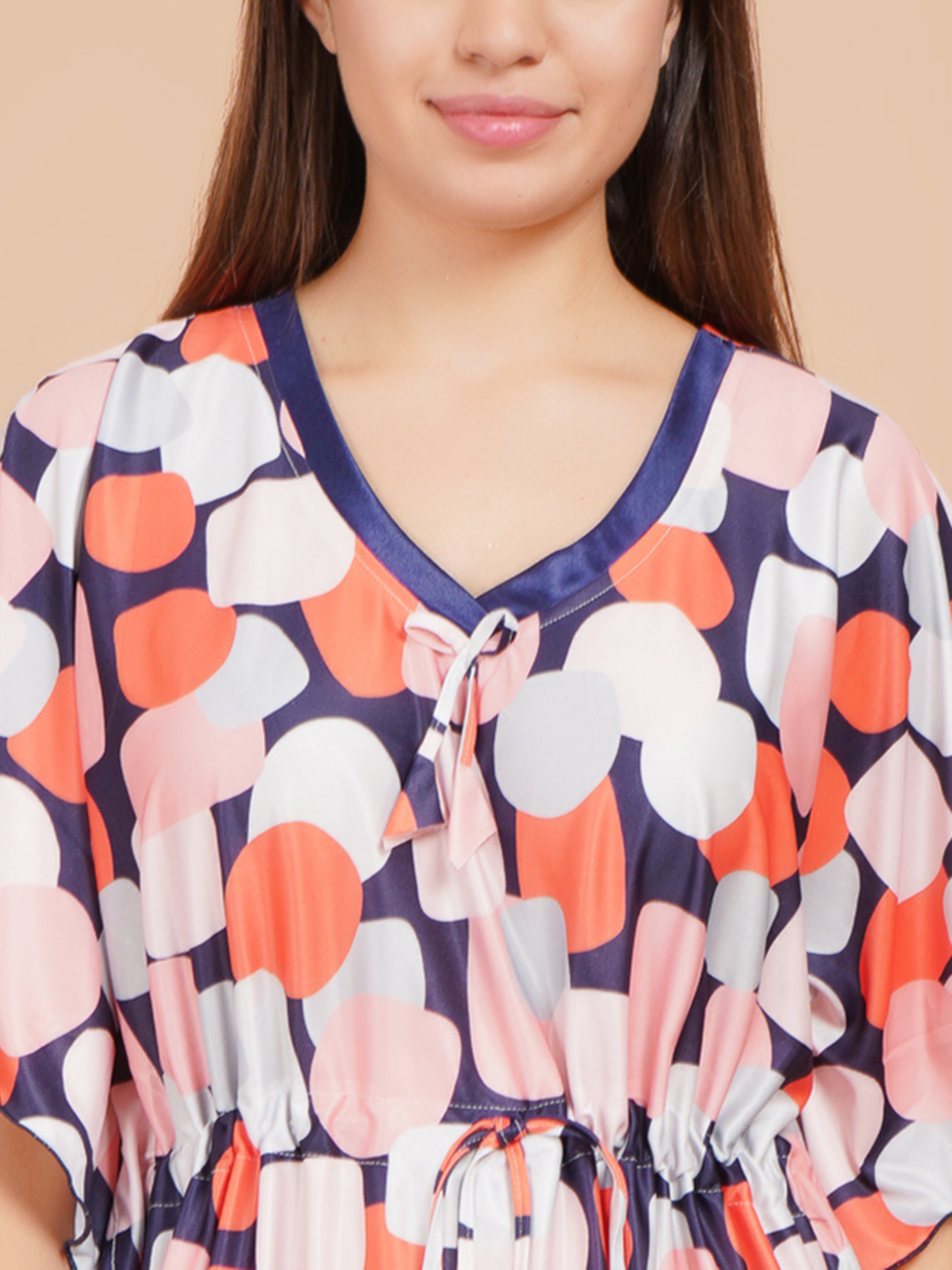 Women Printed V-neck Maxi Kaftan Nightdress