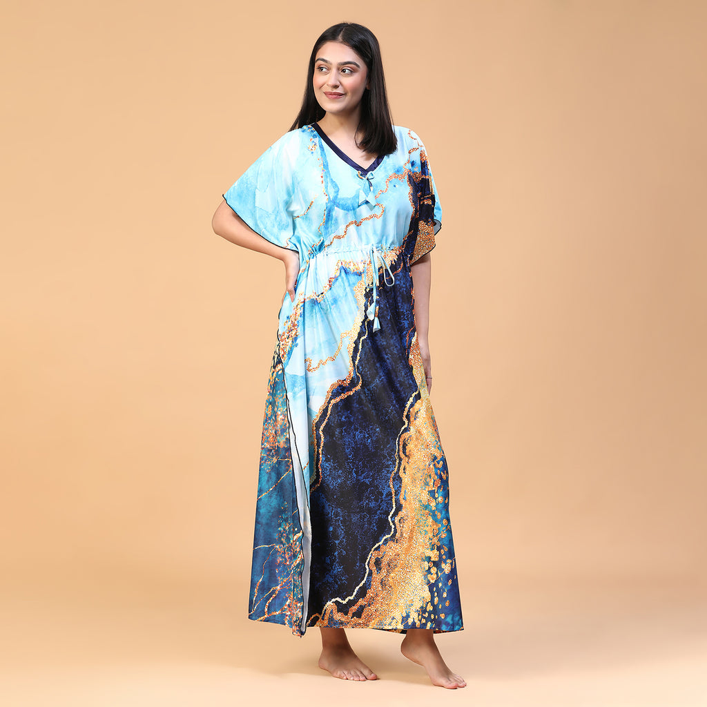 Women Printed V-neck Maxi Kaftan Nightdress