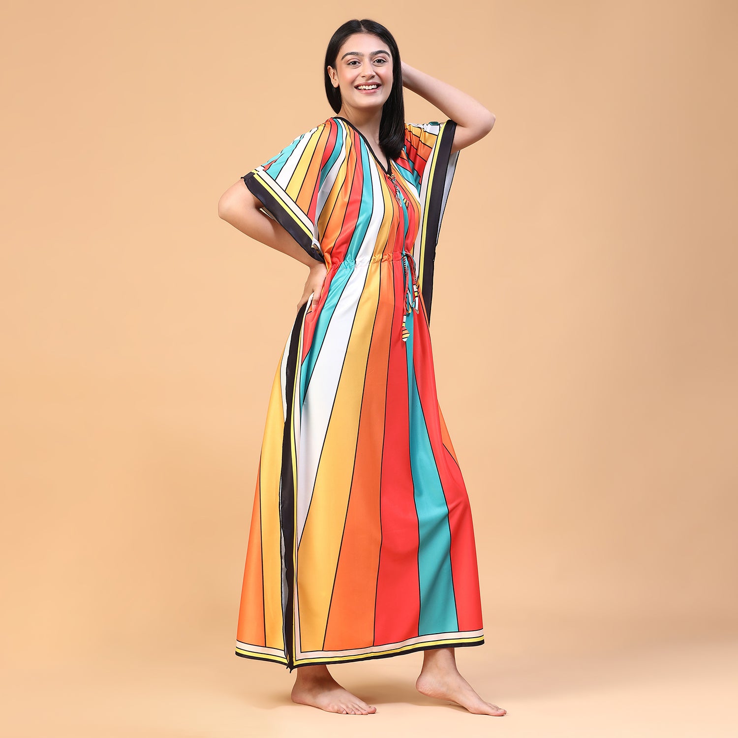Women Printed V-neck Maxi Kaftan Nightdress
