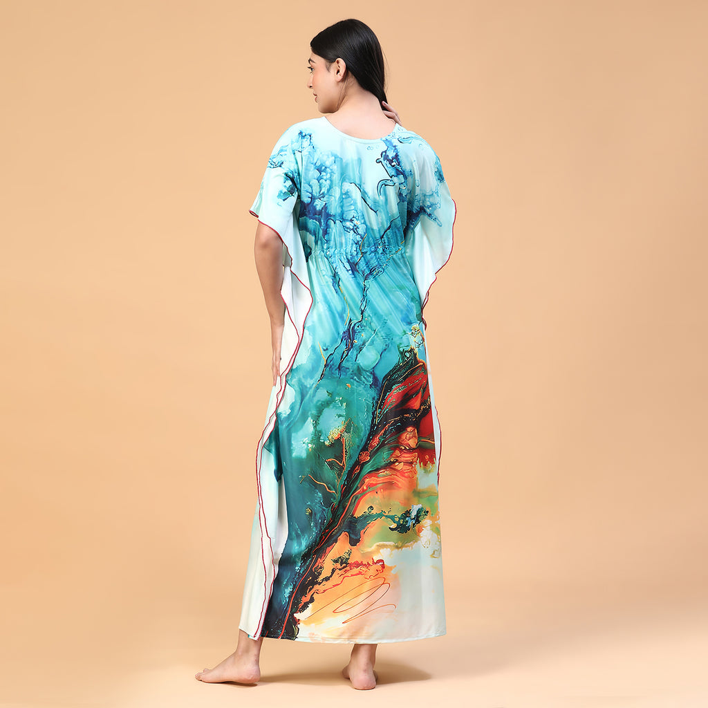 Women Printed V-neck Maxi Kaftan Nightdress