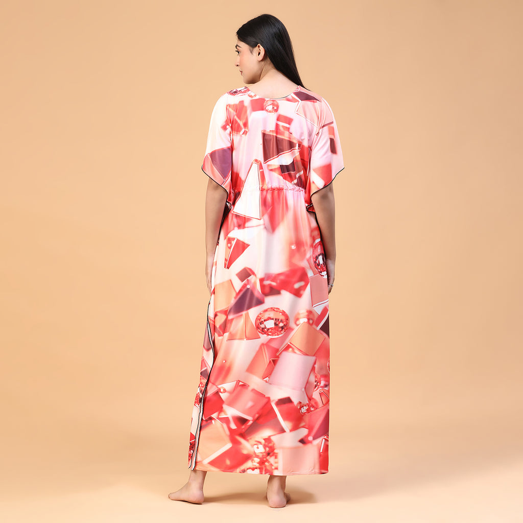 Women Printed V-neck Maxi Kaftan Nightdress