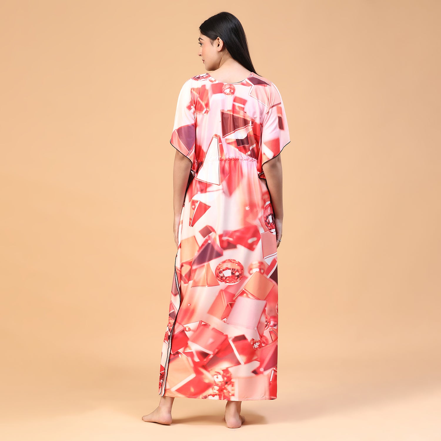 Women Printed V-neck Maxi Kaftan Nightdress