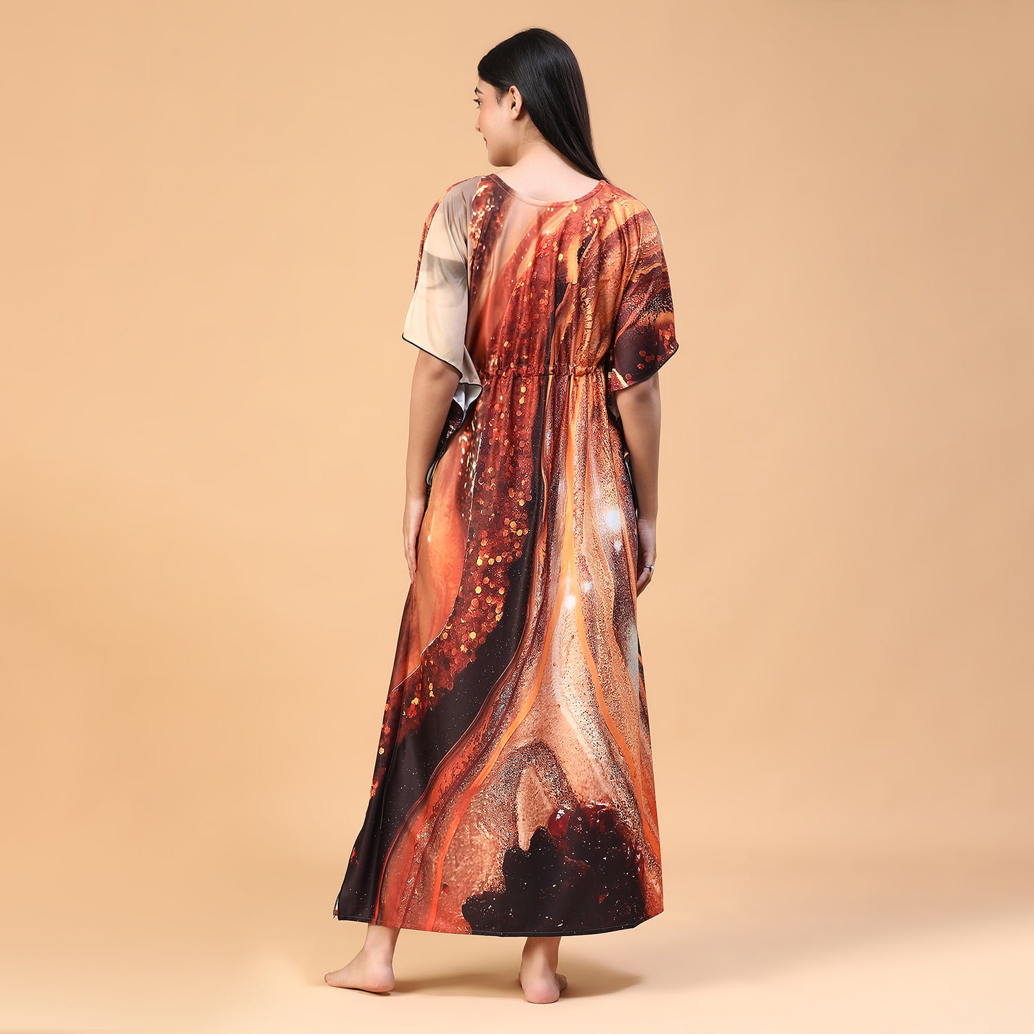 Women Printed V-neck Maxi Kaftan Nightdress