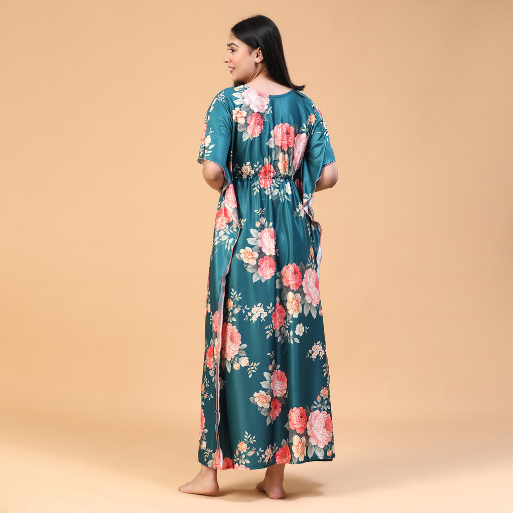 Women Printed V-neck Maxi Kaftan Nightdress
