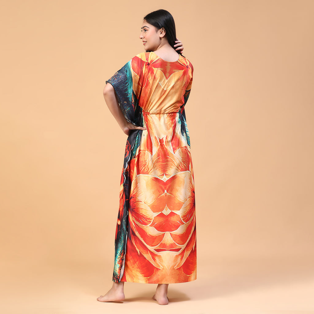 Women Printed V-neck Maxi Kaftan Nightdress