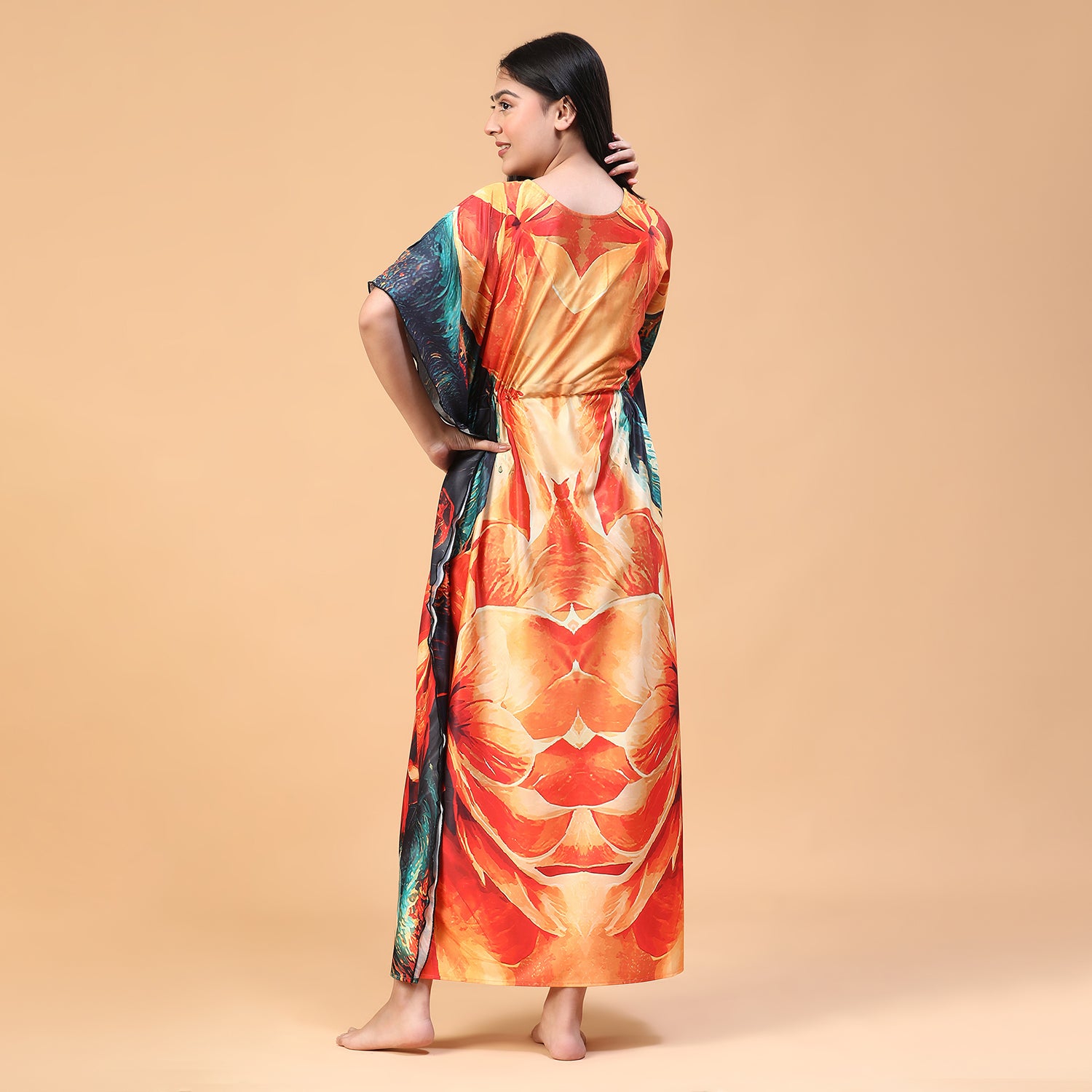 Women Printed V-neck Maxi Kaftan Nightdress