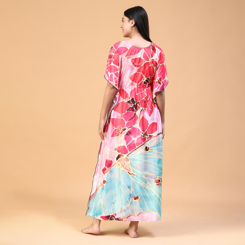 Women Printed V-neck Maxi Kaftan Nightdress