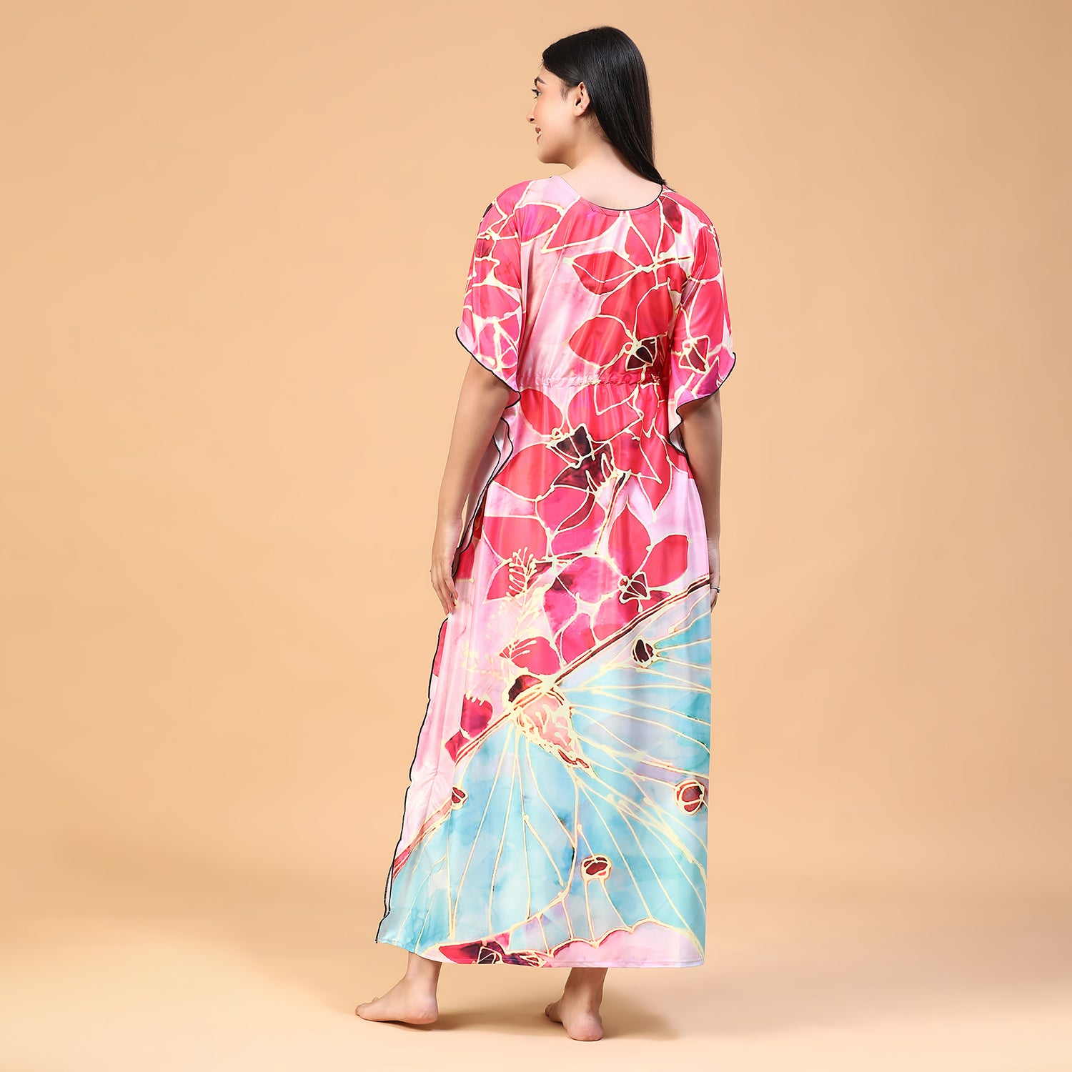Women Printed V-neck Maxi Kaftan Nightdress