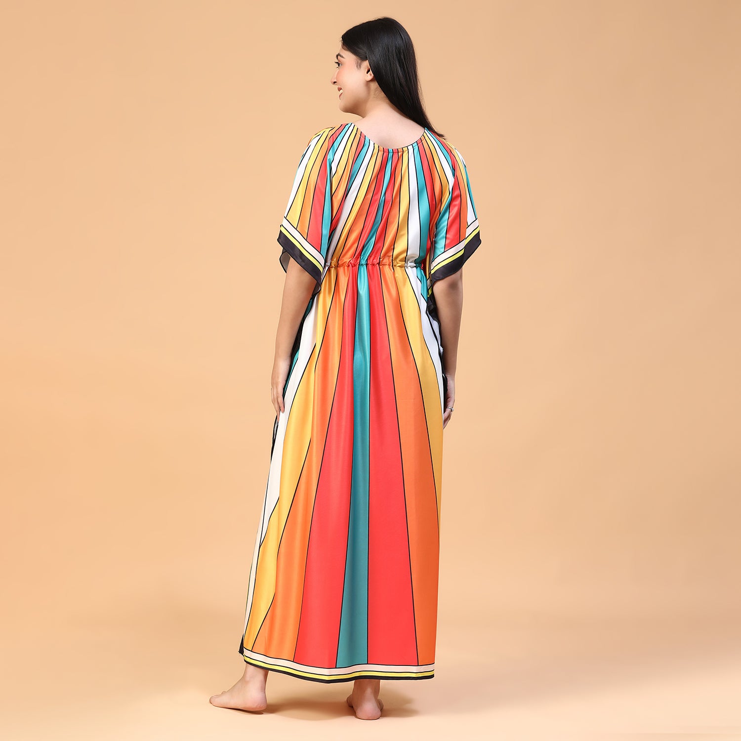 Women Printed V-neck Maxi Kaftan Nightdress
