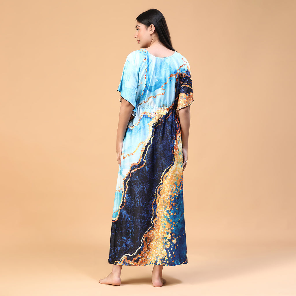 Women Printed V-neck Maxi Kaftan Nightdress