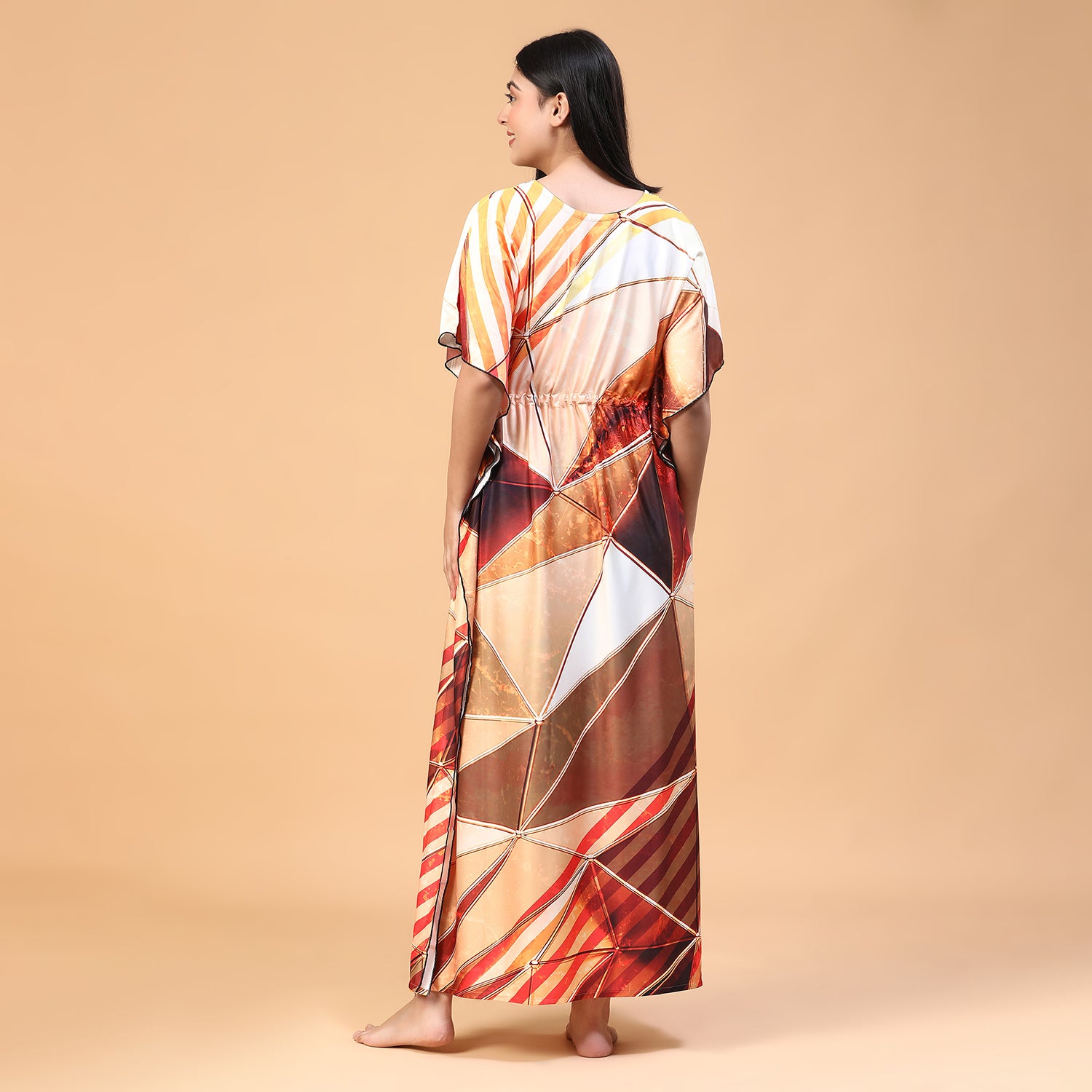 Women Printed V-neck Maxi Kaftan Nightdress