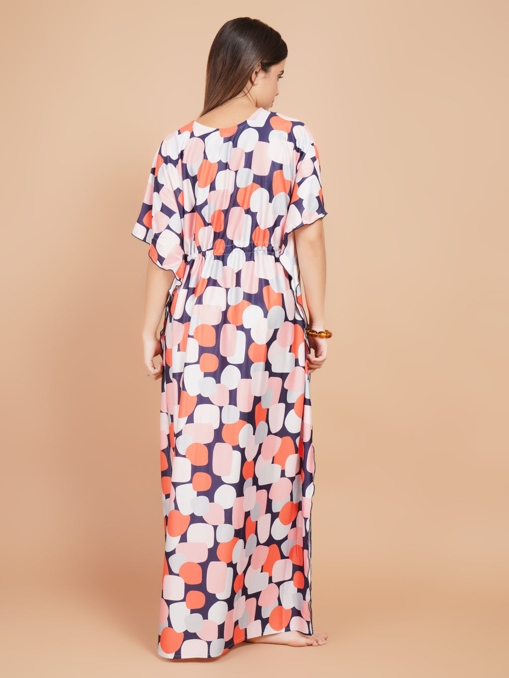 Women Printed V-neck Maxi Kaftan Nightdress