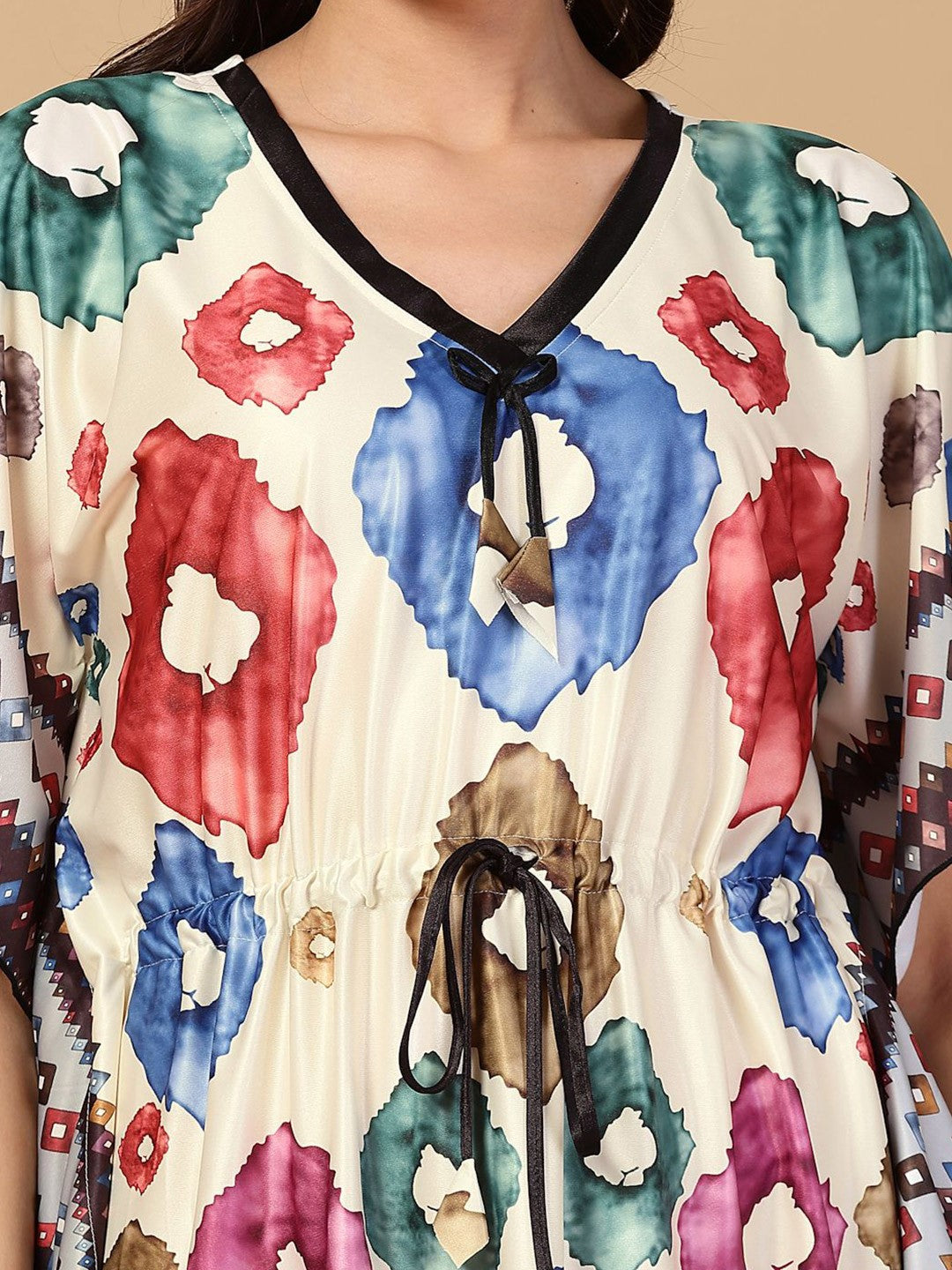 Women Printed Premium Soft Satin Kaftan Nightwear Dress