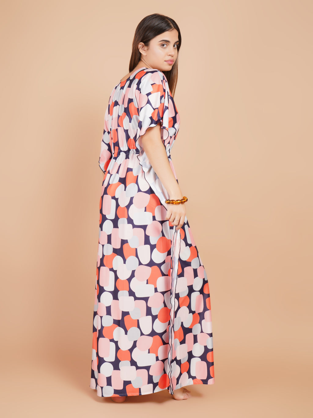 Women Printed V-neck Maxi Kaftan Nightdress