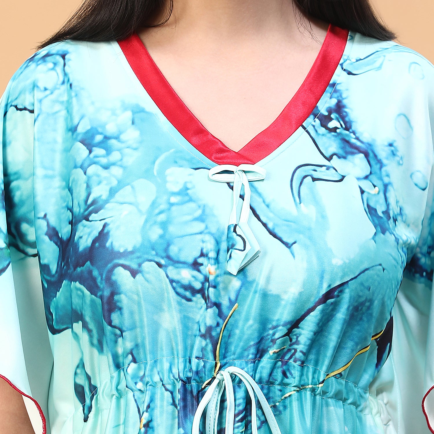 Women Printed V-neck Maxi Kaftan Nightdress