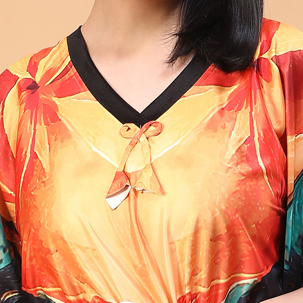 Women Printed V-neck Maxi Kaftan Nightdress