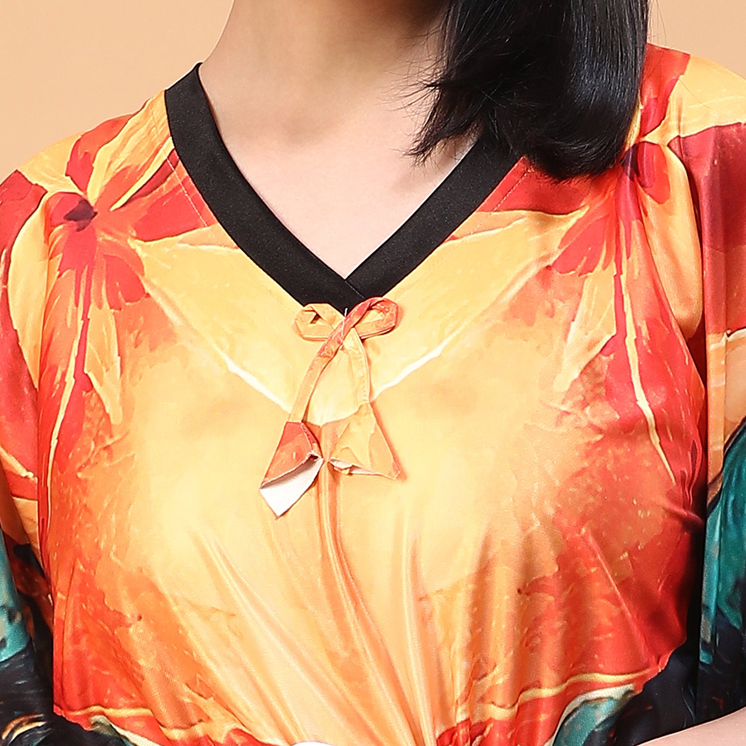 Women Printed V-neck Maxi Kaftan Nightdress
