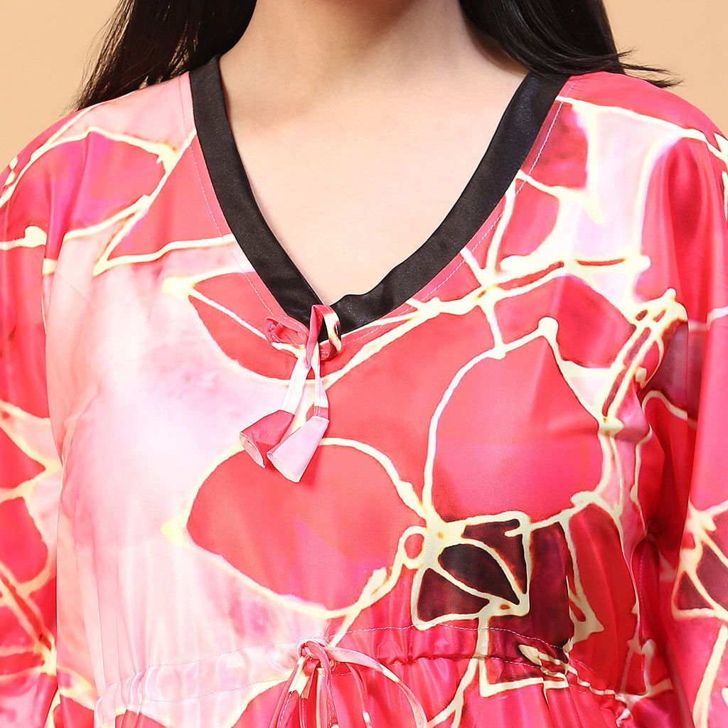 Women Printed V-neck Maxi Kaftan Nightdress