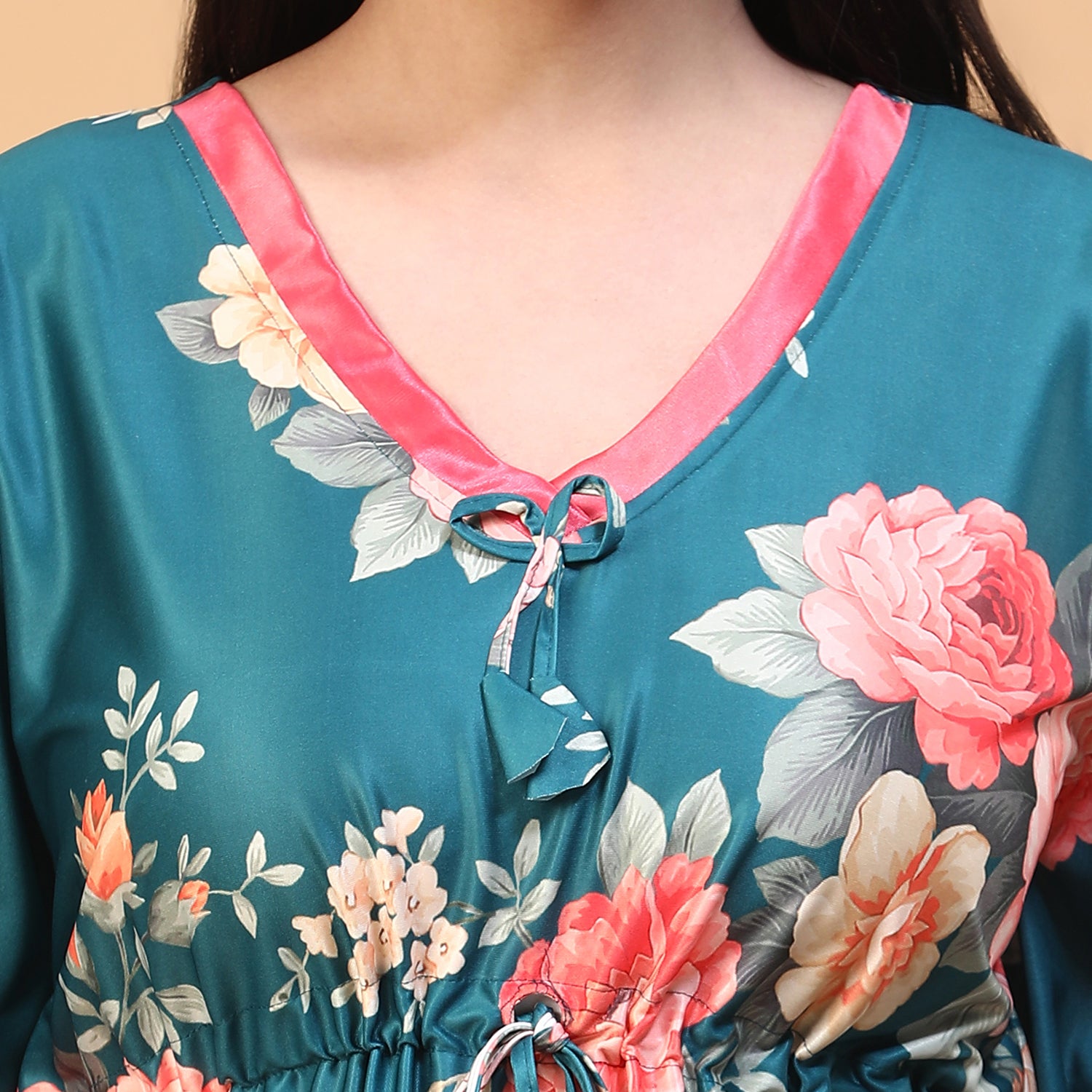 Women Printed V-neck Maxi Kaftan Nightdress