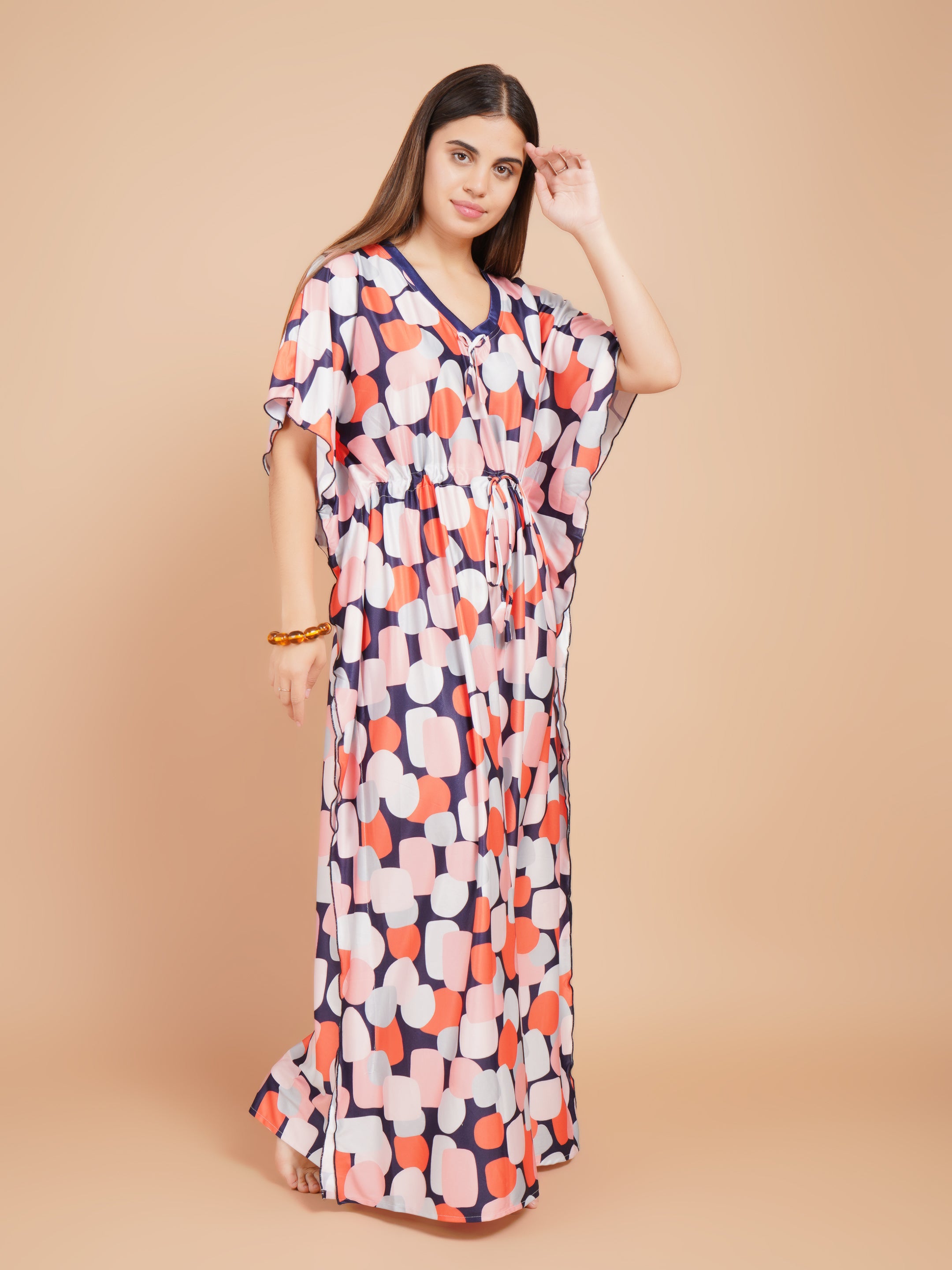 Women Printed V-neck Maxi Kaftan Nightdress