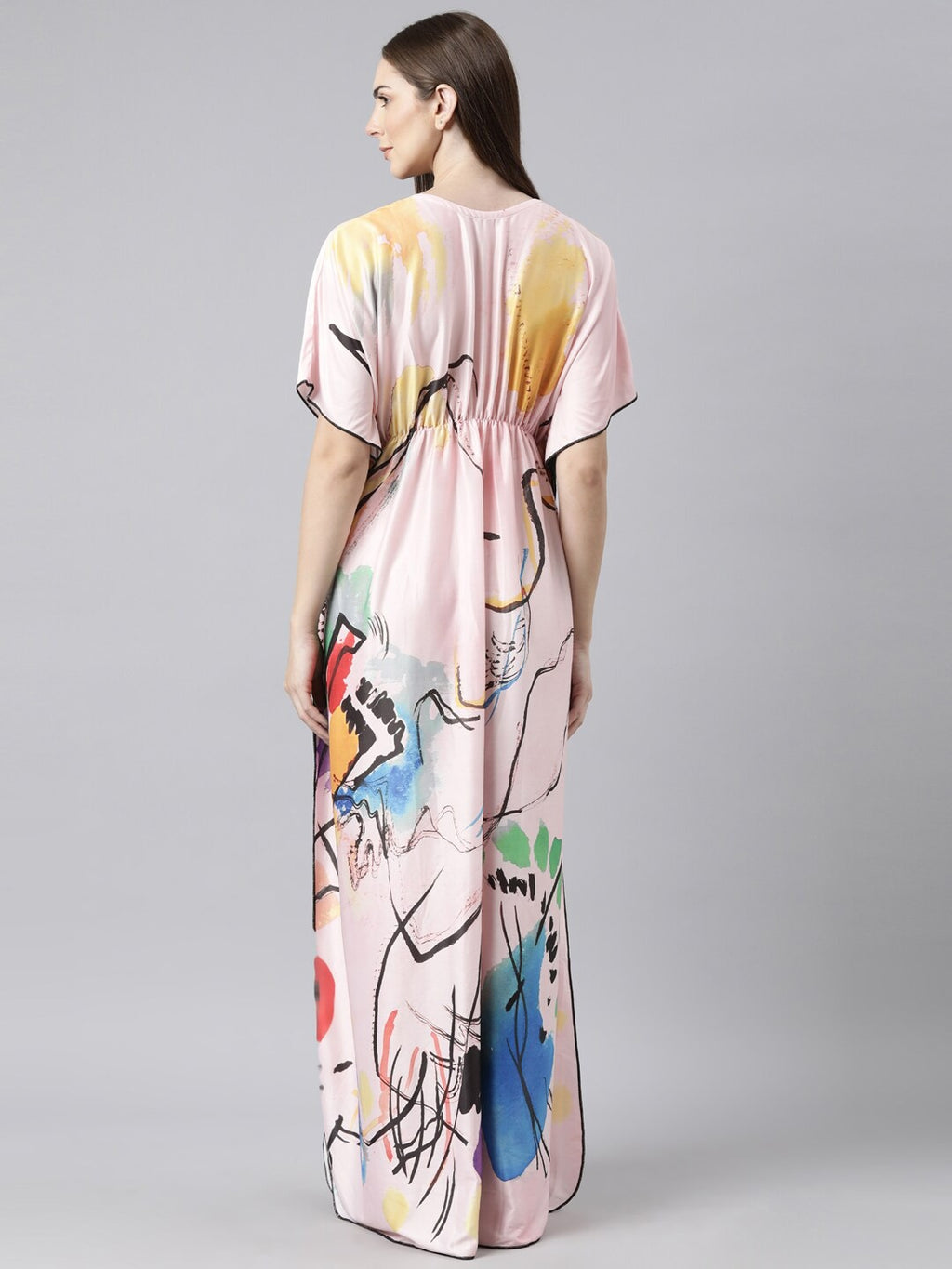 Women Printed V-neck Maxi Kaftan Nightdress