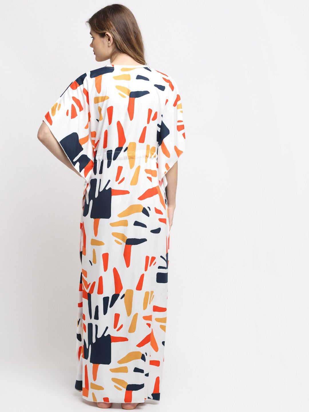 Women Printed V-neck Maxi Kaftan Nightdress