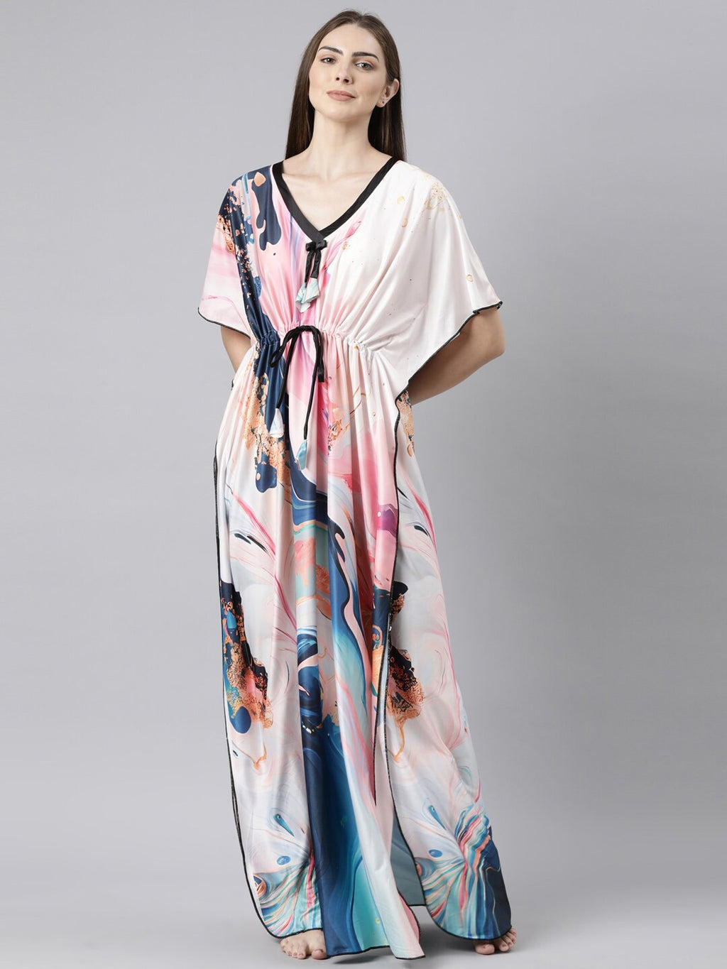 Women Printed Satin Kaftan Nightdress