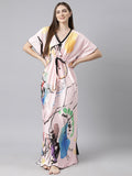 Women Printed V-neck Maxi Kaftan Nightdress
