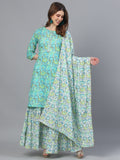 Floral Embroidered V-Neck Straight Kurta With Trousers & Dupatta