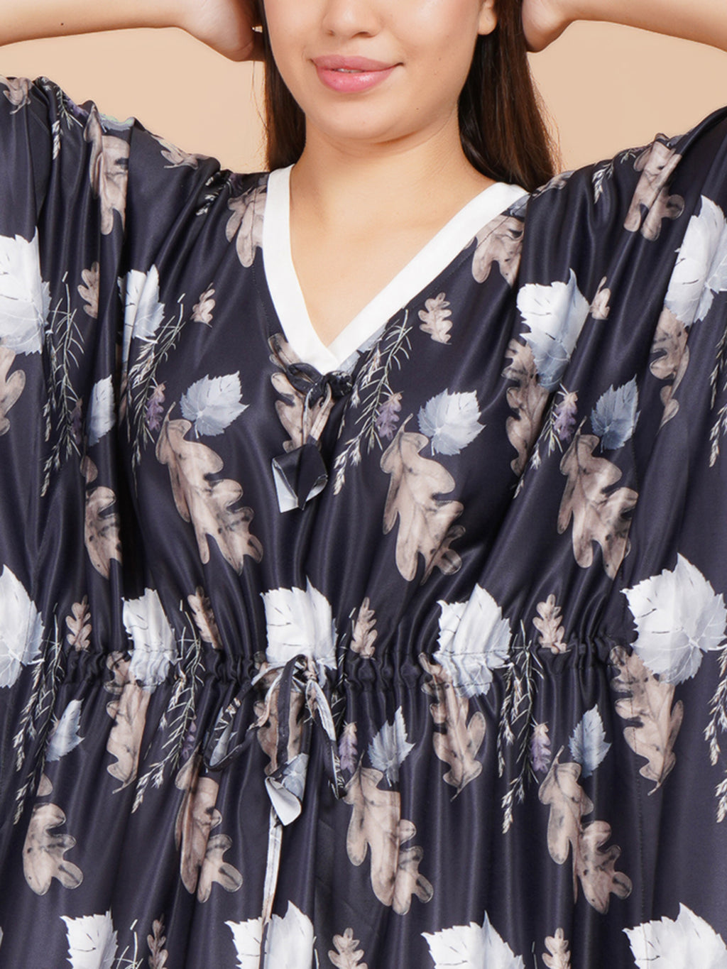 Women Printed V-neck Maxi Kaftan Nightdress