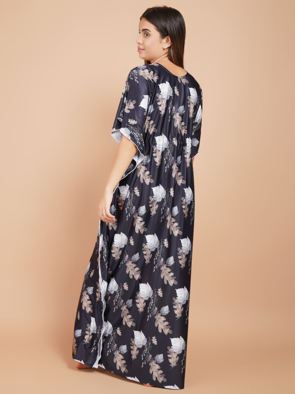 Women Printed V-neck Maxi Kaftan Nightdress