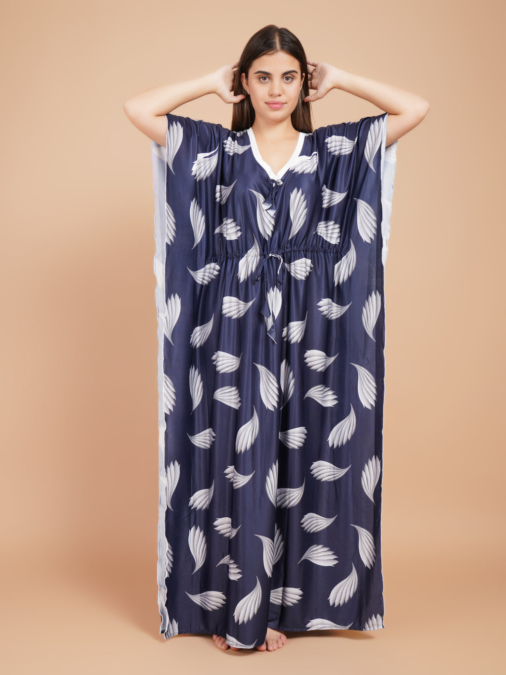Women Printed V-neck Maxi Kaftan Nightdress