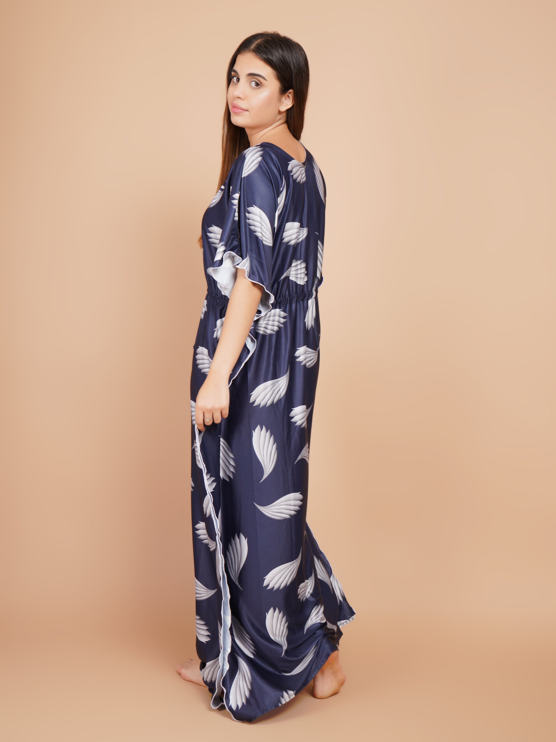Women Printed V-neck Maxi Kaftan Nightdress