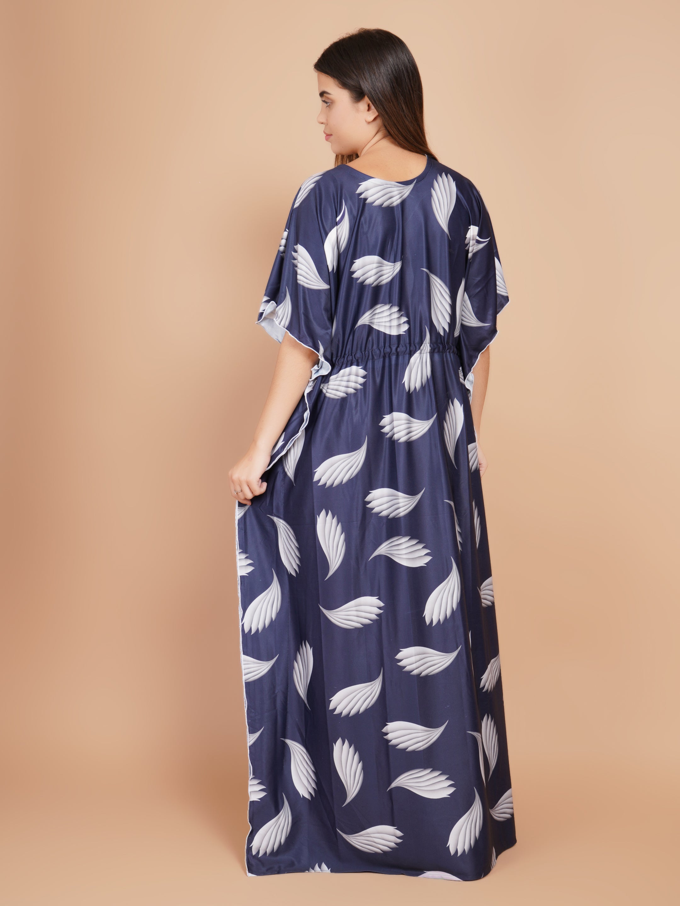Women Printed V-neck Maxi Kaftan Nightdress