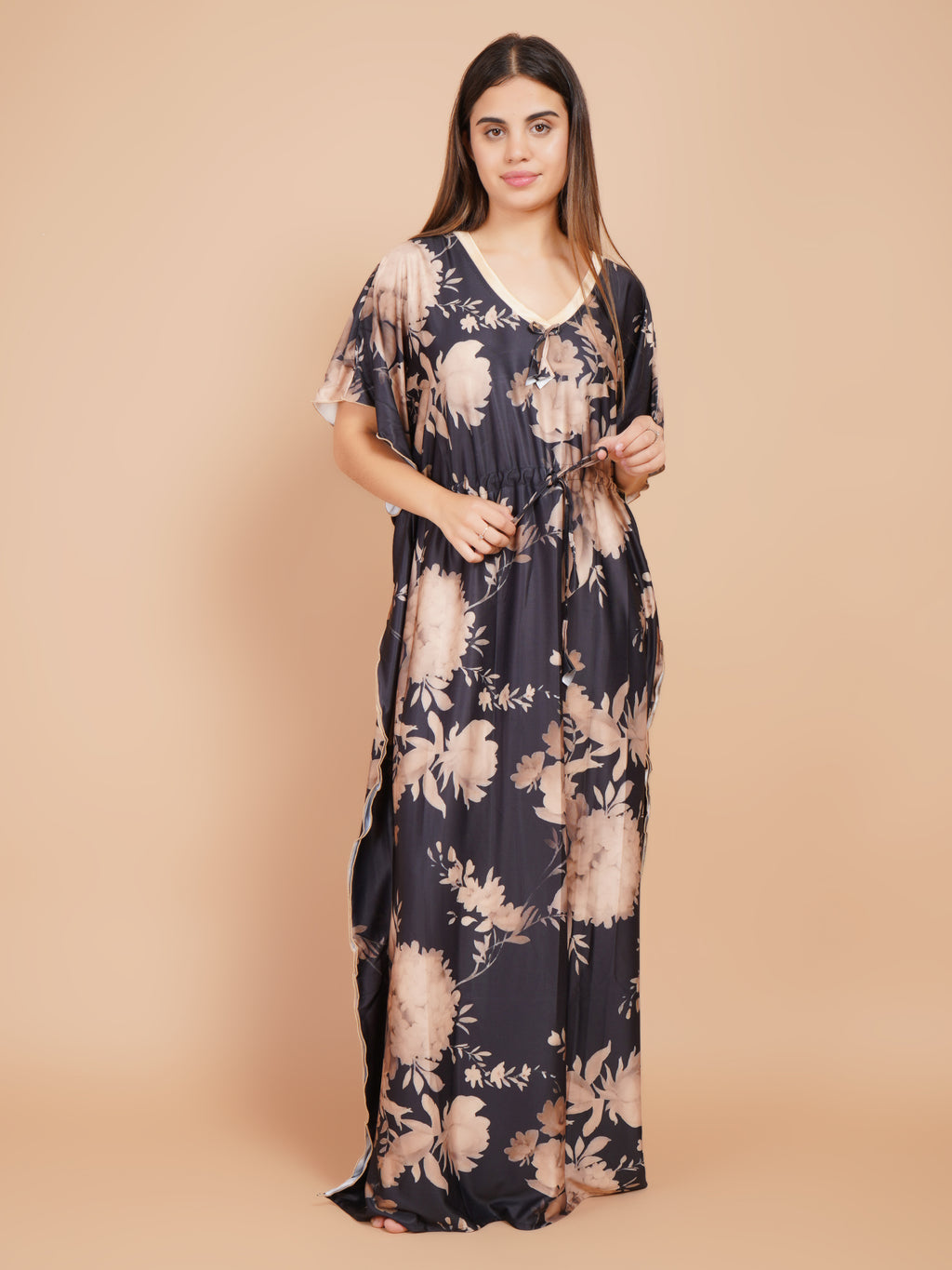 Women Printed V-neck Maxi Kaftan Nightdress