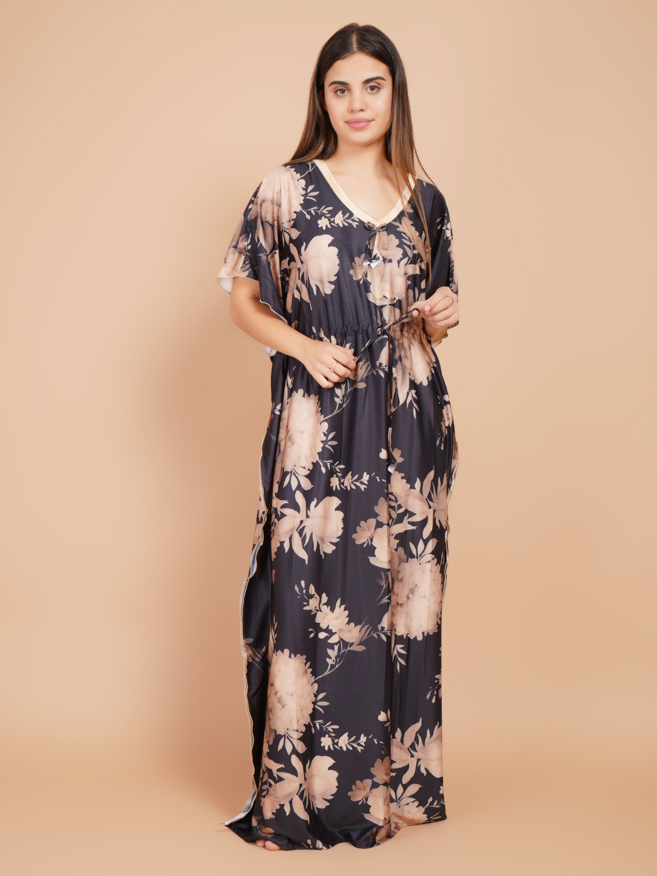 Women Printed V-neck Maxi Kaftan Nightdress