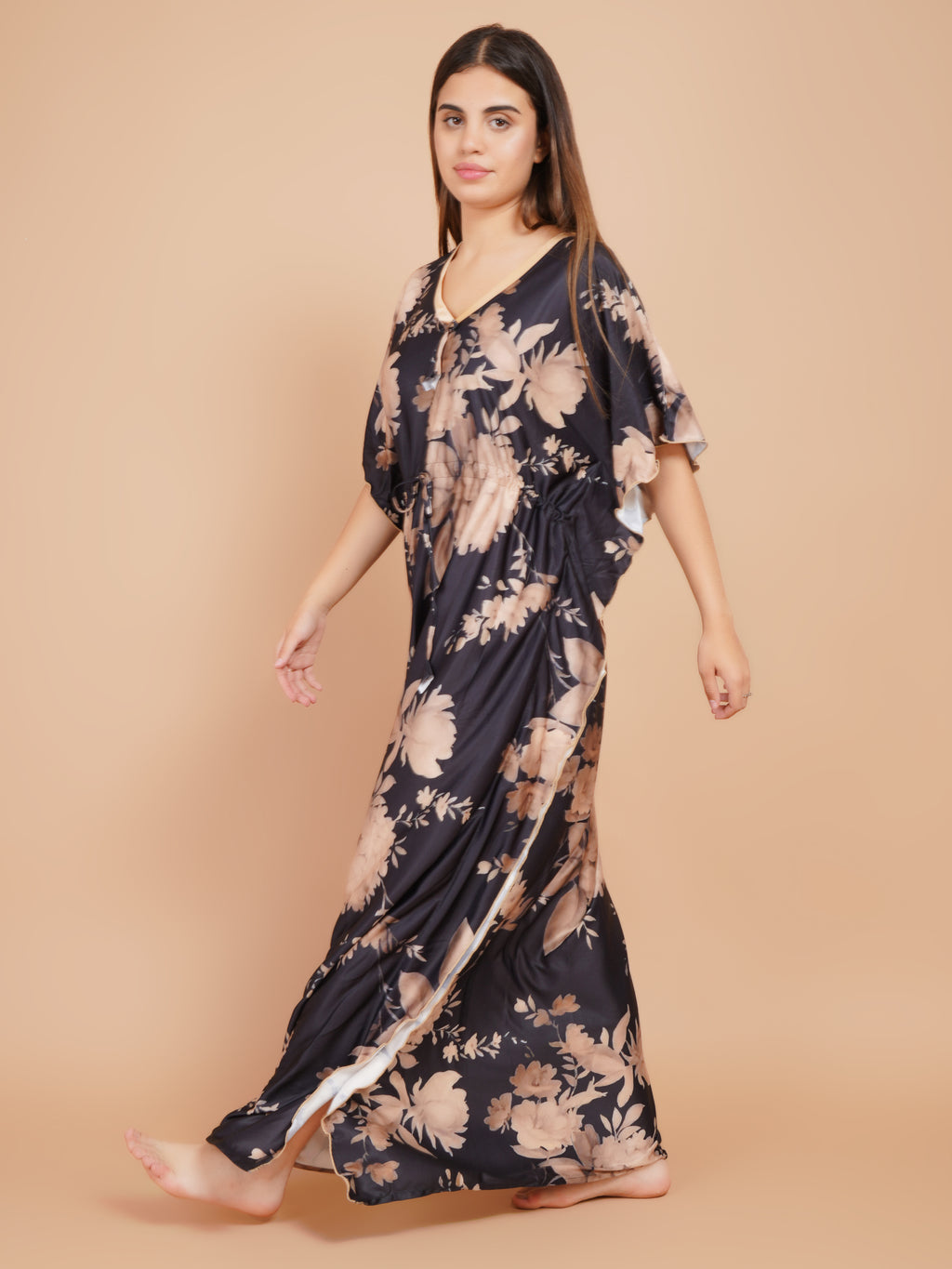 Women Printed V-neck Maxi Kaftan Nightdress