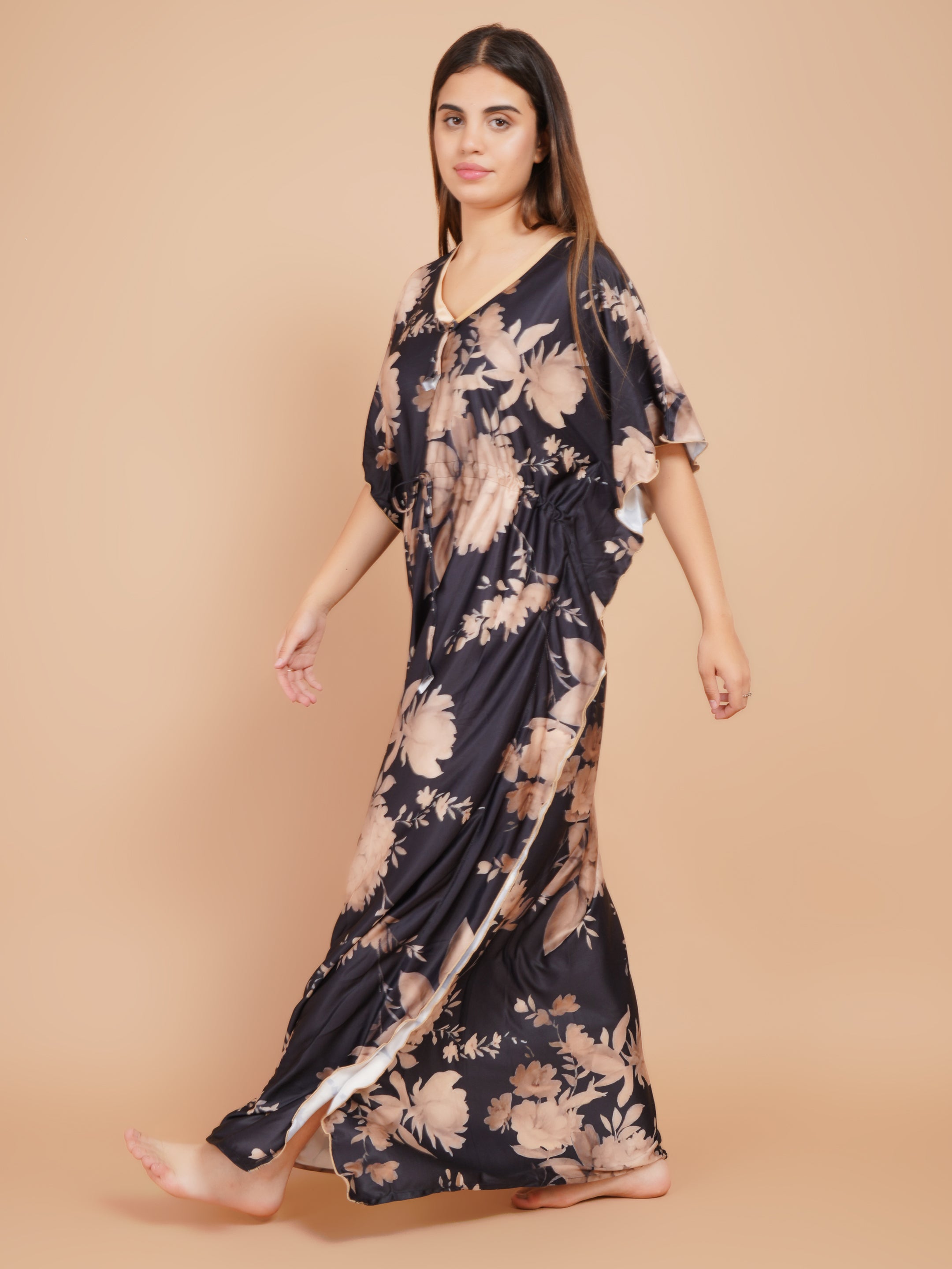 Women Printed V-neck Maxi Kaftan Nightdress