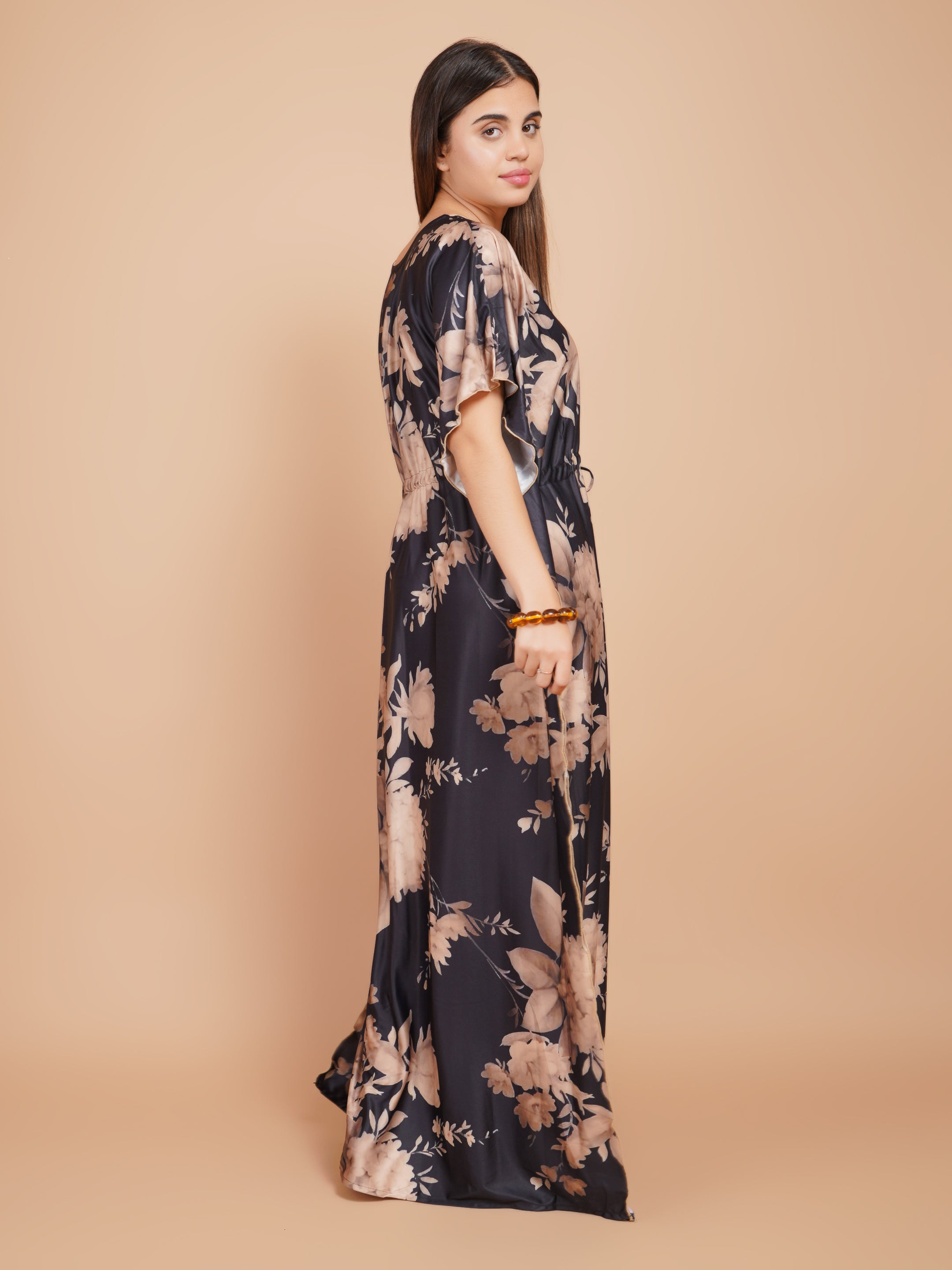 Women Printed V-neck Maxi Kaftan Nightdress