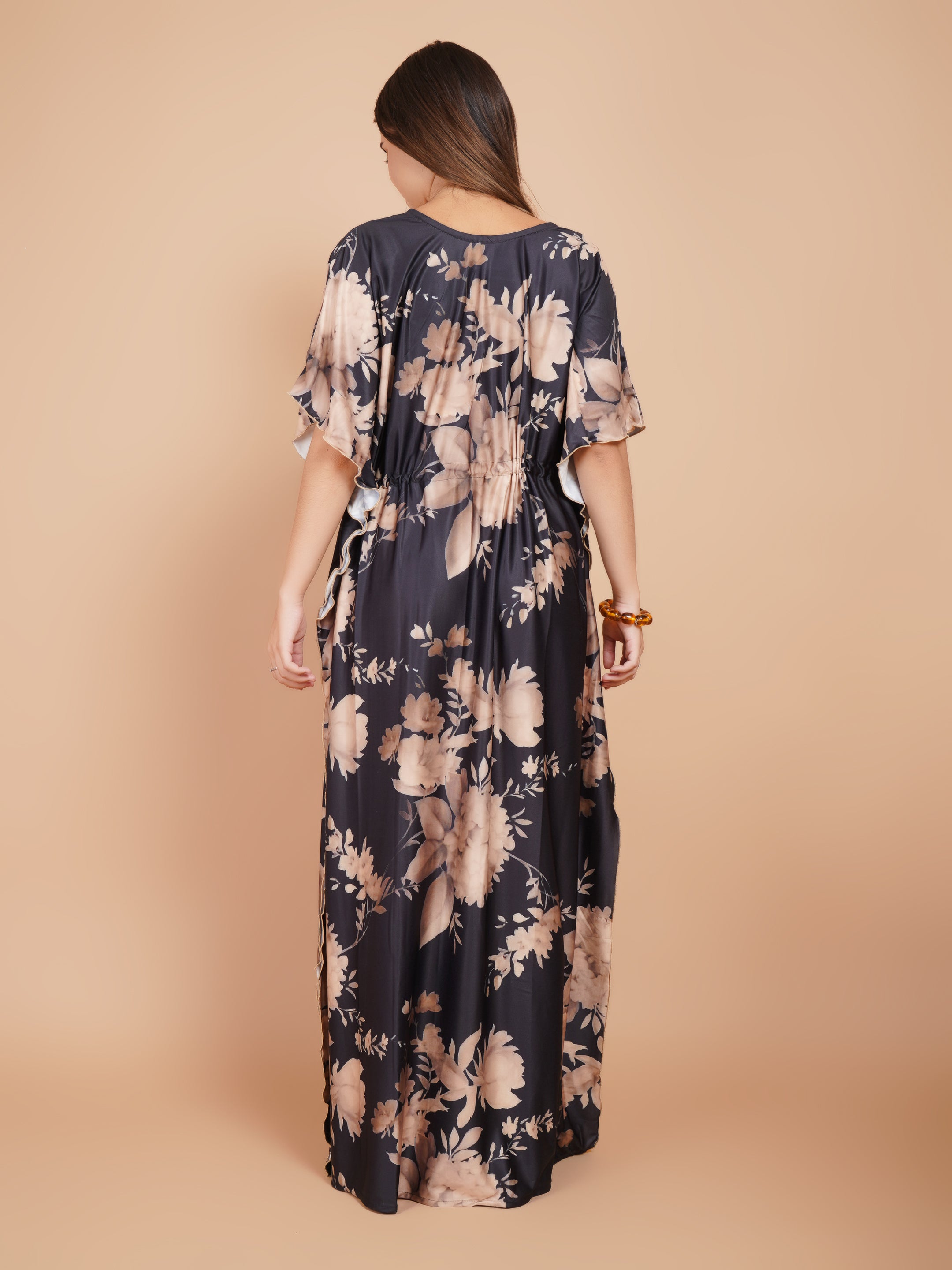 Women Printed V-neck Maxi Kaftan Nightdress